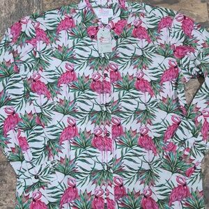 Men’s Hawaii Hangover Tropical Leaves and Flowers Hawaiian Long Sleeve Lg